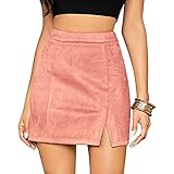 Female Rock Wildlederimitat Kurz Skirt Wildleder Minirock Basic Freizeit Regular Fit Sexy Damenröcke Noos Rock Mädchen Rock Pencil Skirt Fauxsuede Short Skirt-Rosa-L