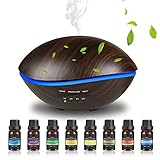 HappyGoo 500ml Aroma Diffuser mit 8 * 10ml Ätherische Öle, Duftöl Defuser Luft Aroma, Öl Diffusor Luftbefeuchter Ultraschall mit 7 Farben LED für Yoga, Büro, SPA, S