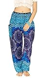 Cotton Rose, Buddha Pants für Damen, Genie Hose, Zigeunerhose, Thaihose, Elefantenhose, Hippiehose, Boho Hose, Pfau - Violett - Einheitsgröß