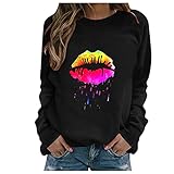 Sweatshirts Damen Pullover Langarm Rundhals Frauen Weiche Oversized Tops Damen Vintage Print Pullover T-Shirt Casual Loose Sweater Blusen Bedrucktes Lang