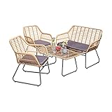 Green Spirit - Garten Sitzgruppe Kilsund - Braun, Polyrattan, für 4 Personen, Sicherheitsglas, Wetterfest, Gartenmöbel-Set mit Sofa, 2 Sessel, T