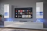 FURNITECH SEZANA AN21 Möbel Schrankwand Wandschrank Wohnwand Mediawand mit Led Beleuchtung Wohnzimmer (LED weiß, AN21-18W-HG2 1B)