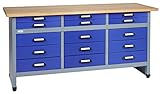 Küpper Werkbank Modell 12977, 170x84x60 cm, 15 Schubladen mit Rollenführungen Farbe ultramarinb