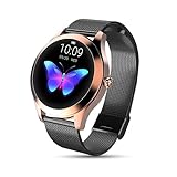 LUNIQUESHOP ROUND Fitness Armbanduhr mit Pulsuhr Schlafmonitor, Tracker, Wasserdicht Sportuhr SmartWatch mit Schrittzähler, Fitnessuhr Damen Herren IOS ANDROID (Schwarz)