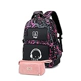 Asge Schulrucksack Mädchen Teenager Rucksack Maedchen Coole Schule Daypacks Kinder Reflektierender Schultasche Damen Outdoor Camping Groß Schulranzen Wasserdicht Ranzen Federmäppchen S