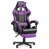 Soontrans Gaming Stuhl Ergonomisch Gaming Sessel, Gepolstet, mit Fußstütze Kopfstütze Lendenkissen, 90-135° Rückenlehne Verstellbar, bis 150 kg Belastbar, für Liveübertragung Gaming Büro (Lila)