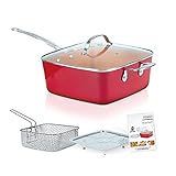 LIVINGTON Copperline Eckpfanne Kupfer Keramikpfanne inkl Deckel, Frittierkorb & Dampfeinsatz, für alle Herdplatten geeignet, Elektro, Ceran, Gas & Induktion Kochfeld, das Original aus dem TV