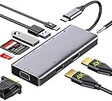 USB C Adapter, USB C Hub 9-in-1 Dual HDMI Macbook Adapter mit 2 HDMI 4K,VGA,USB 3.0,USB-C PD,Audio,SD/TF Kartenleser OTG Docking Station Kompatibel with MacBook Pro/Air 2019,Thunderbolt 3 Typ C G