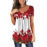 NIUYAN Damen Kurzarm T-Shirt Casual Sommer Spitze V-Ausschnitt T-Shirt Tops für Damen Casual Rundhals Halbarm T-Shirt Damen Bequem Übergroße Baseball T-Shirts Farbblock Tunika Top