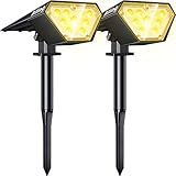 Biling Solarstrahler Außen, 2-in-1 Solar Landschaftsbeleuchtung 12 LED-Lampen Solarbetriebene Leuchten IP67 Wasserdichte verstellbare Wandleuchte für Patio Pathway Yard Garden - Warmweiß (2er Pack)