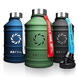 REFYLL X 2,2L Edelstahl Trinkflasche Hero I Extra Sportdeckel I BPA frei I Kohlensäure geeignet I Auslaufsichere & Robuste Water Jug I 2L Trinkflasche für Fitness, Sport & Gym (Army Green)