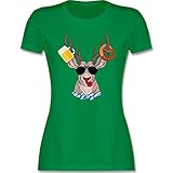Oktoberfest Trachtenshirt Damen Party Trachten - Oktoberfest Hirsch - L - Grün - t-Shirt Damen Hirsch - L191 - Tailliertes Tshirt für Damen und Frauen T-S