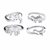4PCS Cute Dinosaur Ring Adjustable Open Dinosaur Rings, Unique Cute Dinosaur Fashion Rings for Couple Best Love G