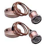 E27 Lampenfassung Vintage Pendelleuchte Retro Edison Hängelampe lampenaufhängung Kupfer Geflochtenes Kabel-Bronze mit 1 Meter Kabel Rot Bronze 2 Stück