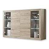 Stella Trading CAN CAN Highboard mit LED-Beleuchtung in Eiche Sonoma Optik - Moderner Wohnzimmerschrank mit viel Stauraum - 152 x 105 x 40 cm (B/H/T)