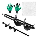 LAOYE 2 Pcs Gartenbohrer Garten Erdbohrer - Schneckenbohrer für Bohrmaschine 30,5cm Erdlochbohrer + 22,2cm Spiralbohrer + EIN Paar Gartenhandschuhe + Handtuch - für das Pflanzen von B