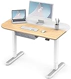 Fenge Höhenverstellbarer Schreibtisch Elektrisch mit 2-Fach-Tischplatte 110 * 70cm Ergonomischer Computertisch mit Lagerung Schubladen (weiß Rahmen und gelb Desktop)