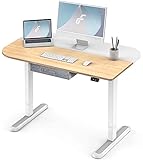 Fenge Höhenverstellbarer Schreibtisch Elektrisch mit 2-Fach-Tischplatte 110 * 70cm Ergonomischer Computertisch mit Lagerung Schubladen (weiß Rahmen und gelb Desktop)