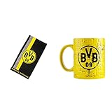 Borussia Dortmund BVB-Handtuch mit Logo im Streifenmuster (50x100cm) & BVB-Tasse Gelbe Wand, Gelb, 0