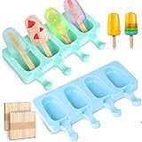 Sporgo Eisformen Eis Am Stiel Silikon, 2 Stück Eisformen Eis am Stiel Formen Set mit 100 Holzstielen,für Kuchenform Dessertform DIY Gefrorenes Dessert Eisformen für Kinder Erw