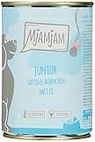 MjAMjAM - Premium Nassfutter für Hunde - Junior saftiges Hühnchen mit Ei - getreidefrei mit extra viel Fleisch, 6er Pack (6 x 400 g)