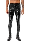 Choomomo Herren Wetlook Hose Glitzer Leggings Kunstleder Motorradhose Bikerhose Slim Fit Lange Lederhose Stretch Pants für Nachtclub Bühnenshow Clubwear Schwarz F 3XL