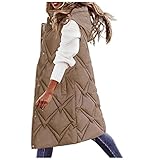 HHOP Lange Daunenweste Damen Lange Weste Damen daunen Jacke Damen Jacke Kapuze Fell Damen Daunenweste Gehrock Steppweste Damen Damen Mantel lila wintermantel D