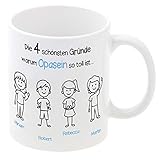 Tasse Opasein (2 Jungs, 2 Mädchen): individueller Kaffeebecher mit Personalisierung, persönliches Geschenk für Opa, Geburtstagsgeschenk, Becher mit Namen Bedruck
