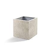 Luca Lifestyle Pflanzkübel ''Grigio Cube'' Creme Weiß Quadratisch Fiberglas *5 Jahre Garantie* - 40x40x40 cm mit Rollen - F1625