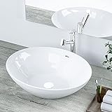 Signstek Waschbecken Design Aufsatzwaschbecken Keramik Waschschale 41x33x14 cm Weiß mit Sp