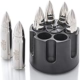 XL Edelstahl Whisky Steine Bullets - Vatertagsgeschenk Ideen - Geschenk für Männer - Edelstahl Eiswürfel Wiederverwendbar - 6 Whiskey Patrone - Whiskey Zubehör - Geburtstagsgeschenk für Männer Pap