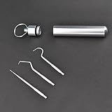 Zahnstocher Edelstahl-Zahnstocher-Patronen-Set Einfaden-Gerät Zahnhaken-Stecker Zahn Zahnstocher Metall Zahnreiniger Tragbarer Schlüsselanhänger Zahnhölzer für Picknick Camping Im F
