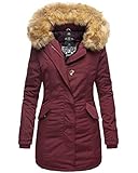 MARIKOO Damen Winter Jacke Parka Mantel Winterjacke warm gefüttert B362 [B362-Karmaa-Weinrot-Gr.S]