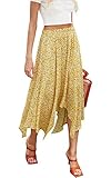Hibluco Damen Rock mit hoher Taille, asymmetrisch, Boho Midi, lässig, Blumenmuster - Gelb - M
