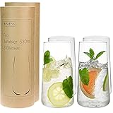 ♻️ BeEco Öko-Wassergläser 530ml | Elegant & Praktisch Gin und Tonic Gläser | Trinkgläser 4er Set | In Kartonröhren | 100% Recycleb