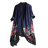 Damen Florale Kimono Cardigan Vintage Tribal Strick Cardigan Sweater Mantel Bluse Top Freizeite Strickpullover Ethnischen Stil Elegant Langarm Pullover Poncho Cape Mantel Warm Schal M