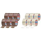 tesapack 64014 im 6er Pack - Geräuscharmes Paketklebeband zum Verpacken von Paketen und Versandschachteln - braun - 6 Rollen je 66 m & tesapack 64014 im 6er Pack - transparent - 6 Rollen je 66