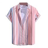 zhandouji Hemd Herren Gestreiftes Freizeithemd Kurzarm Sommer T-Shirt Klassisch Männer Regular Fit Bequem Kurzarmhemd Kurzarmshirt Streifen Herrenhemden S