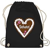 Kompatibel mit Oktoberfest Tasche Accessoires - Lebkuchenherz Schatzi - Unisize - Schwarz - baby mädchen tracht - WM110 - Turnbeutel und Stoffbeutel aus Baumw