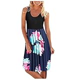 TYTUOO Mode Damen Sommerkleid Casual O-Neck Ärmellos Strand Sundress Print Kurz Kleid für Sommer Prom Elegant, H-pink, XXL