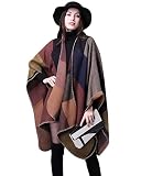 Niwicee Damen Poncho Schal Reisen Cape Bedruckte übergroße Open Front Hochwertiges Casual Cape Poncho Herbstschal Winterschal Gift for MotherGeometrisches Muster Schal（Braun）