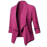 Damen Solid Women Clothing 2021 Formal Blazer Lady Office Work Suit 3/4 Sleeve Jackets Coat Slim Solid Women Blazer Femme Jacket Casual Jacket Coat, hot pink, 46