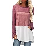 Briskorry Damen Casual Crew-Ausschnitt Colorblock T-Shirt Lose Langarm Tops Lässige Bluse Damen Langarmshirts Große Größen Bluse Shirt Basic Tunika Tops Freizeit Langarm Ob