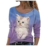 Sonojie Damen Pullover mit Katzen, Katze Sweatshirt Pullover Pulli Hoodie Kapuze Katzenpulli Sweatshirt Langarm Herbst Winter Schöne Oberteile Casual Elegant Bluse Herbst Winter Top