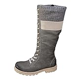 Xiand Stiefel Damen Schneestiefel Winter und Herbst Langschaft Schlupfstiefel mit Warm Kaschmir Gefütterte Vintage Winterstiefel Retro Motorradstiefel Mode Outdoor Boots Lässige Halblange S