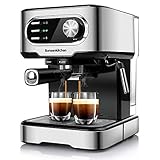 Bonsenkitchen Espressomaschine 15 Bar, für Cappuccino, Latte Macchiato, Espresso, mit abnehmbarem Wassertank, Milchdampfdüse, 2-Tassen Funktion, Edelstahl, 850W