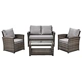 SVITA Roma Polyrattan Lounge Rattan Garten Möbel Set mit Sofa und Sessel Gartenlounge Essgruppe mit Tisch B