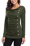 MISS MOLY Damen Langarmshirt Pullover Tunika Bluse T Shirt mit Knöpfen Grün M