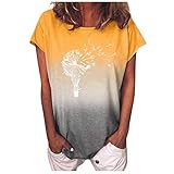 Mode Frauen Gradient Sunflower Print O-Neck Short Sleeves T-Shirt Bluse Tops,Basic Oversized Oberteile Kapuzenpullover Elegant Langarm/Kurzarm/Ärmellose Shirt Tunika Bluse Oversize Tops Eay