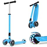 IMMEK Kinderroller 3 Räder Faltbar für Kinder Roller ab 3-14 Jahre Kleinkind Scooter für Jungen und Mädchen mit 3 PU LED Räders, Verstellbare Lenker und Maximale 50 KG (Blau)